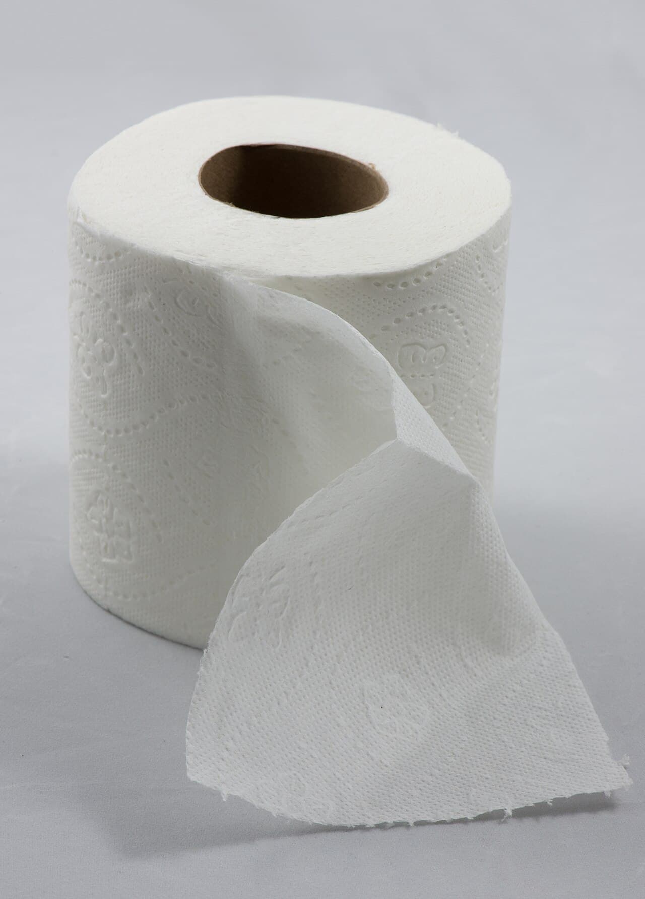 A fresh roll of white toilet paper on a clean, neutral background, the one thing besides human waste that truly belongs down a septic-safe drain